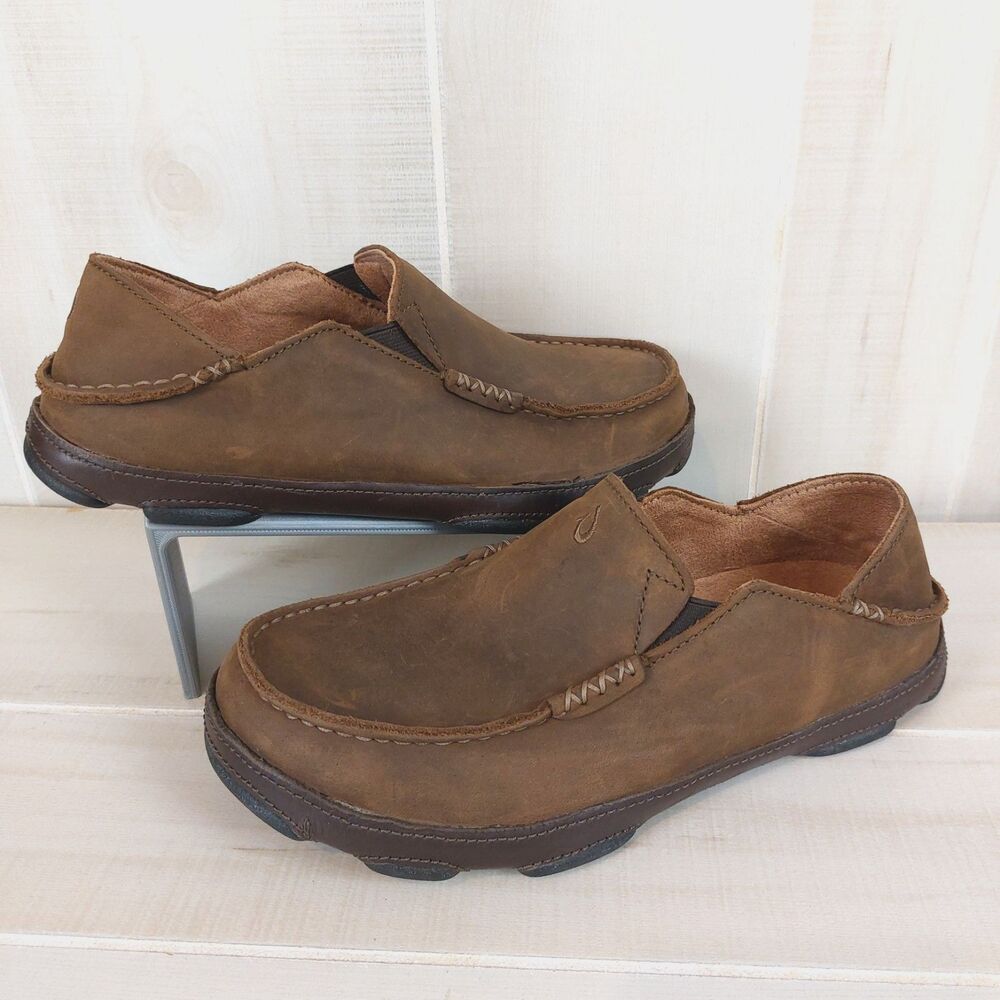 Olukai Moloa Leather Slip On Comfort Loafer Shoes Men's 7 Brown